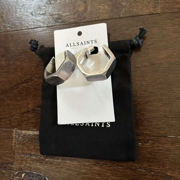 ALLSAINTS-Alex Chunky Hexagon Hoop Earrings-Silver-NWT - Picture 4 of 11